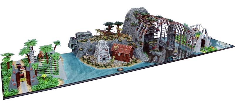 I quattro film di Jurassic Park in un unico diorama di LEGO